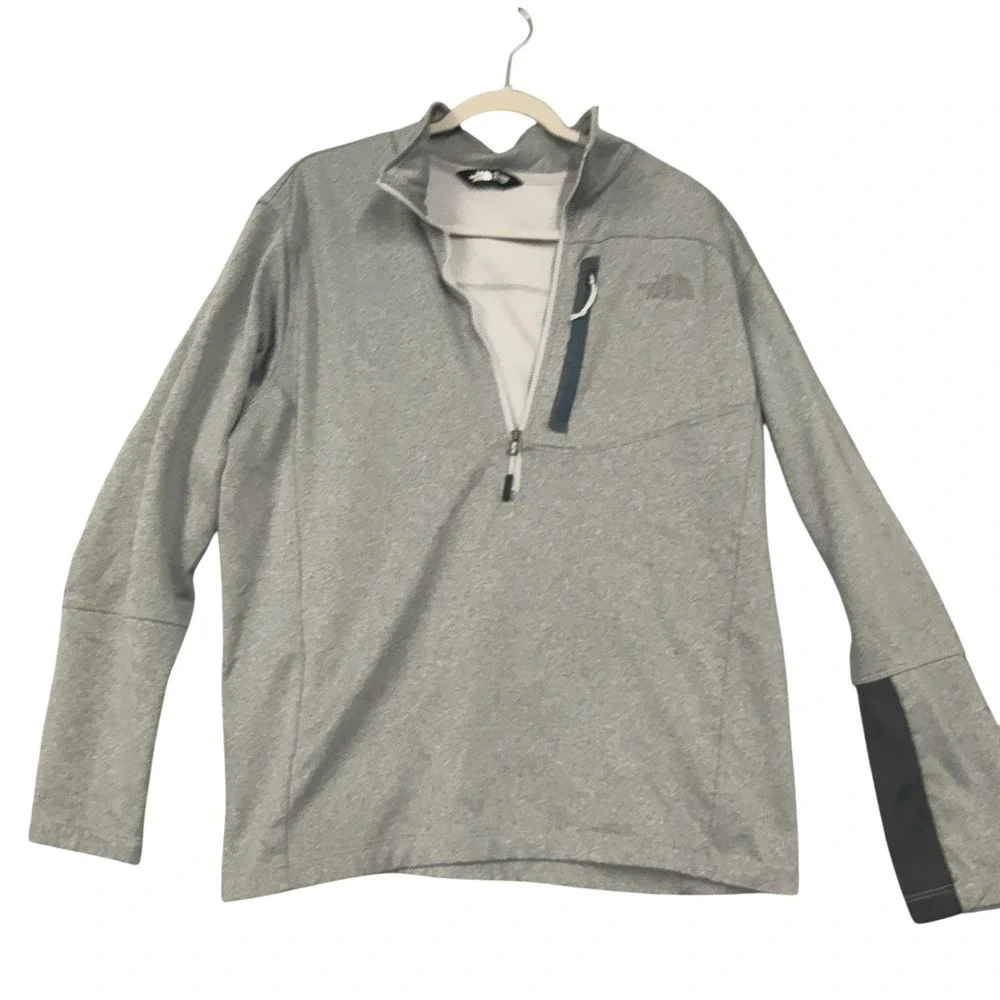 The North Face Pullover Mens XL Gray 1/4 Zip Chest Pocket Fleece Hiking Top